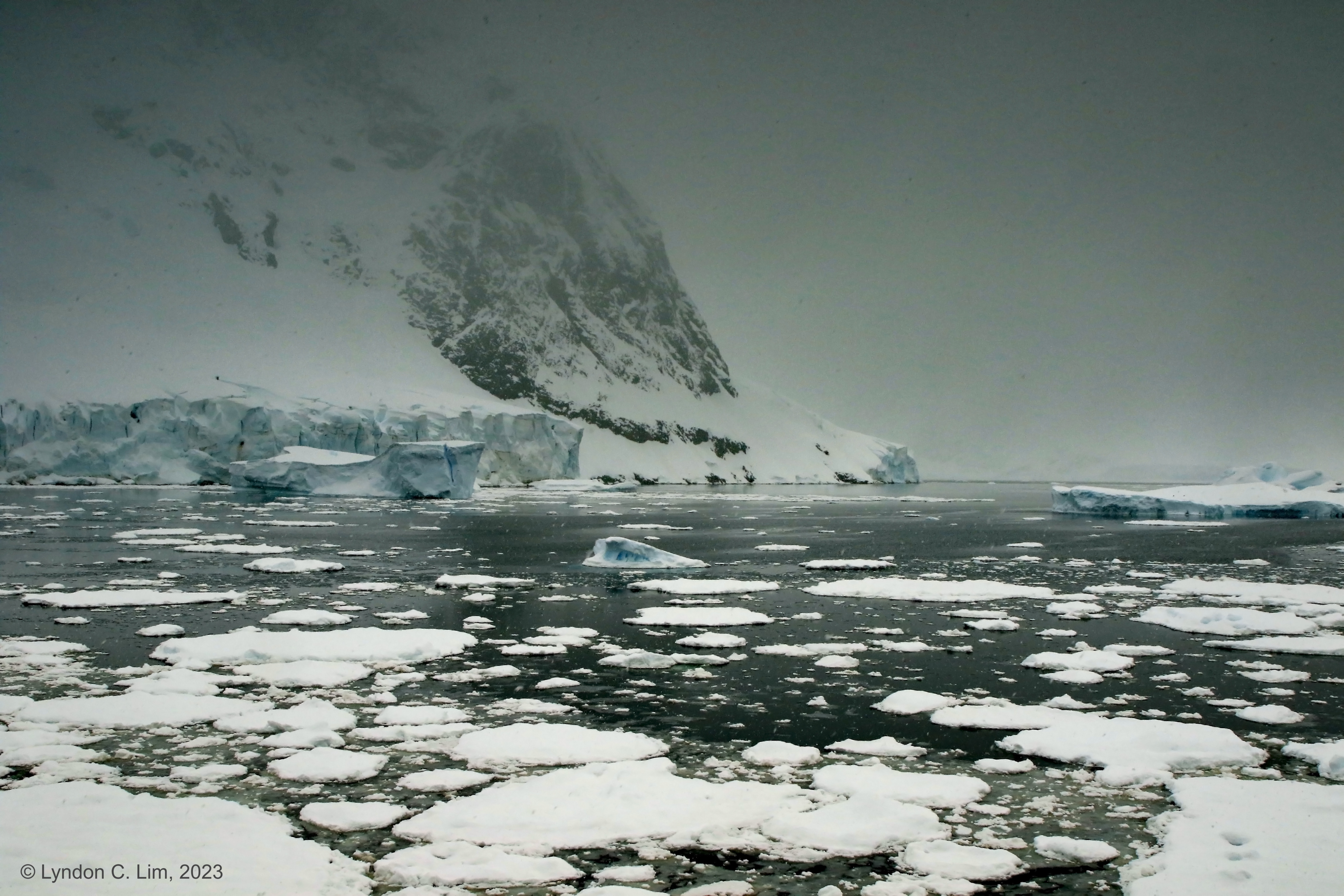 Landscape with sea ice, glacial ice, and rock